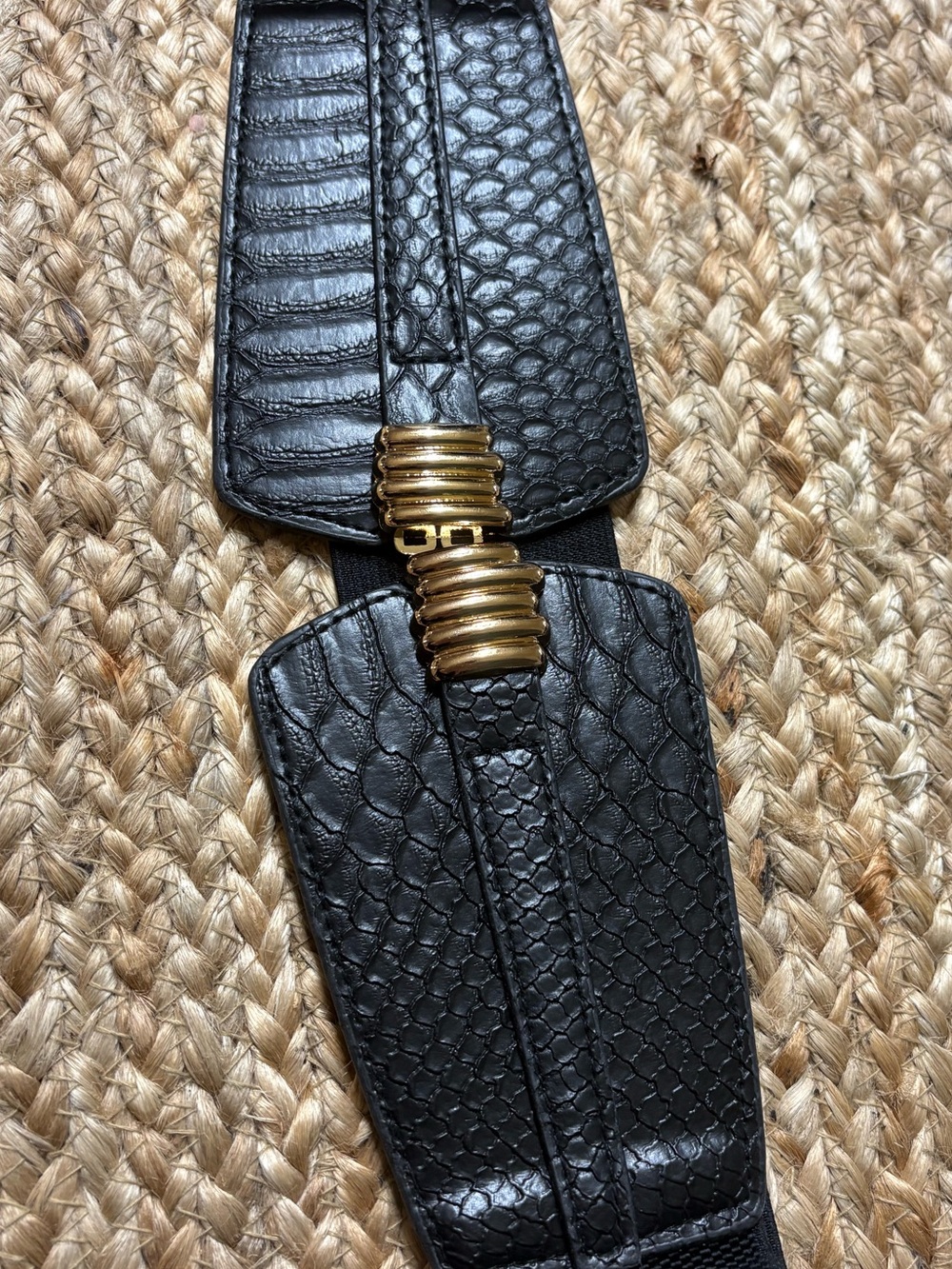 Black plus size  Textured faux Leather Waist Belt with Gold Accent 42” to 53”